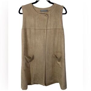 209WST38 NEW YORK Tan Suede Sleeveless Cape Cardigan Size 12